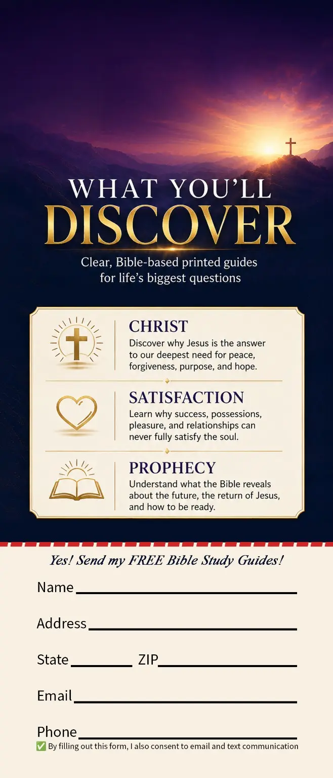 Front of a free Bible study guides direct-mail response card