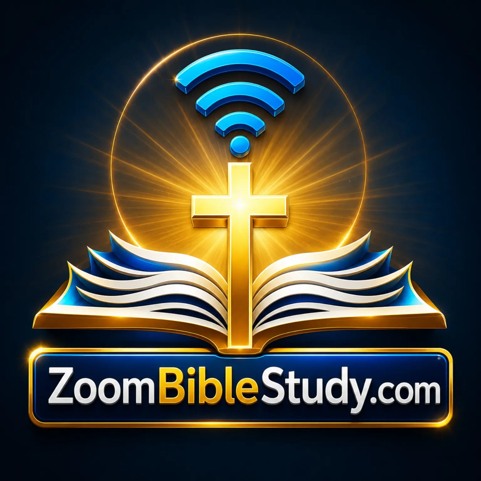 ZoomBibleStudy.com cross, Bible, and Wi-Fi campaign brand mark